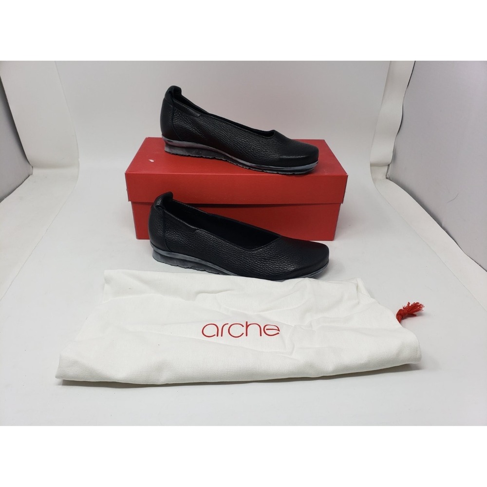 Arche Barege Womens Flat 38 Eur US 7.5 Black Leather Shoes France Box Dust Bag